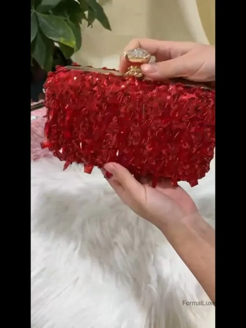 Glitter Sequin Evening Bag with Detachable Chain Clutch Purse